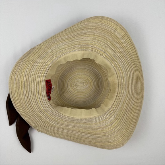 San Diego Hat Company Wide Brim Beige Blend Sun Hat Brown Scarf Tie OS - Picture 9 of 11